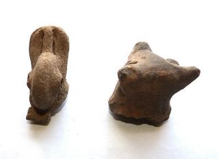 2 Pre Columbian West Mexican Figural Votive Pottery Heads - Dog & Duck