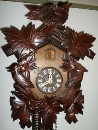 Unusual German Black Forest Large 3 Birds Hand Carved Cuckoo Clock