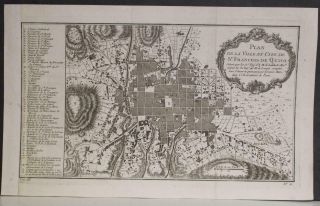 Quito Ecuador 1754 Jacques Nicolas Bellin Antique Copper Engraved City Map