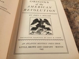 ORIGINS of the AMERICAN REVOLUTION,  by John C Miller (1943,  Hardcover) DJ 9