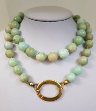 Fine Antique Chinese Carved Jade Bead 18k Gold Designer Clasp Necklace