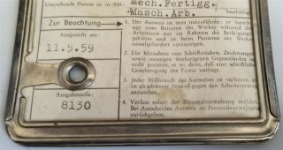 POST WW2 GERMAN FORCED LABOR HOLOCAUST METAL ID AUSWEIS OST BMW SS WWII SOLDBUCH 10