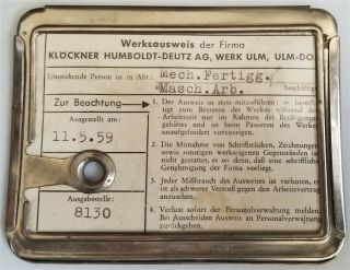 POST WW2 GERMAN FORCED LABOR HOLOCAUST METAL ID AUSWEIS OST BMW SS WWII SOLDBUCH 7