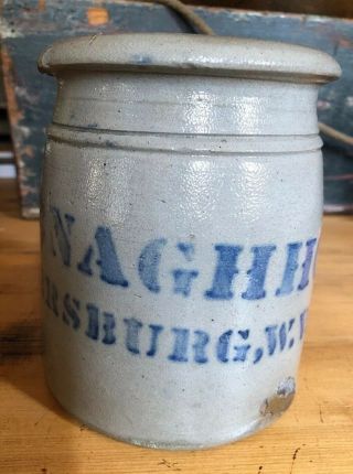 Antique Donaghho Stoneware Jar Wax Sealer Parkersburg Wv Top Hat 5 3/4” Tall