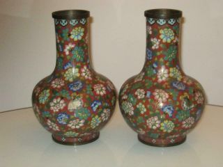 Stunning Antique 19th Century Chinese Cloisonne Bottle Vases