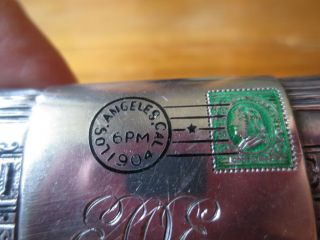 Antique Match Safe Holder Sterling Silver Los Angeles California 1904 Engraved 3