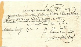 Revolutionary War Joseph Whiton Ashtabula Ohio Western Reserve 1817 Tax Receipt