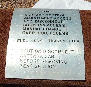 Usaf F - 86 Sabre Jet Fighter All Metal 12 X 13 Inch Flight Control Access Panel