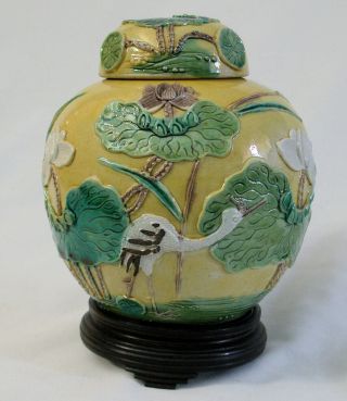 Antique Chinese Wang Bing Rong Style Ginger Jar Majolica W/stand Qing? Unmarked