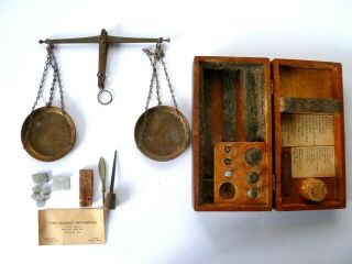 Antique Vintage Brass Or Copper Balance Scale W/ Wood Box.  Rare