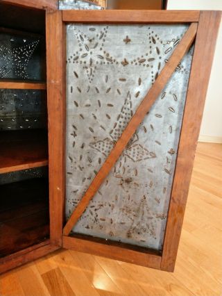 1850 ' s Antique Folk Art Hanging Pie Safe - Great Punched Tins 4