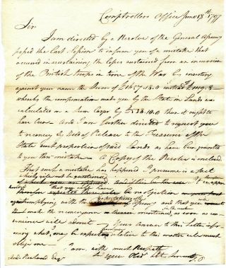 Connecticut Comptroller John Porter 1797 Letter Losses Due To British Invasion