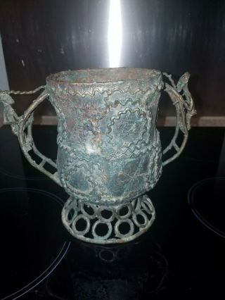 Antique Bronze Vase Pot Urn W African Dogon Figures Climbing Handles Tribal Art