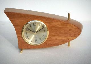 Boomerang Table Clock Mid Century Modern Mahogany
