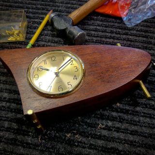 Boomerang Table Clock Mid Century Modern Mahogany 3