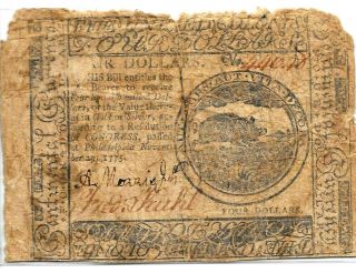 Revolutionary War Continental Currency $4.  00 Note 1775 Printed Hall & Sellers