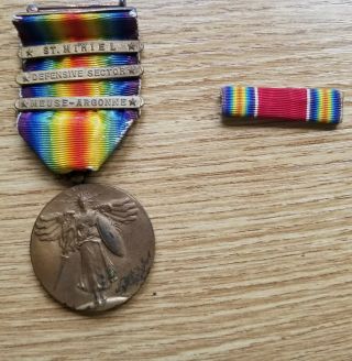 Ww1 Us Victory Medal,  St Mihiel,  Meuse Argonne,  Defensive Sector And Ww2 Ribbon