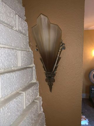 Art Deco Slip Shade Antique Ceiling Pendant Light with two Sconces 2