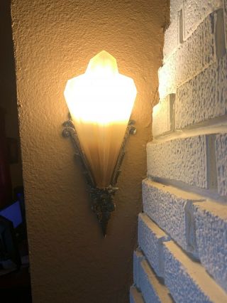 Art Deco Slip Shade Antique Ceiling Pendant Light with two Sconces 3