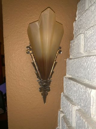 Art Deco Slip Shade Antique Ceiling Pendant Light with two Sconces 4