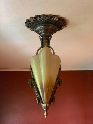 Art Deco Slip Shade Antique Ceiling Pendant Light with two Sconces 7