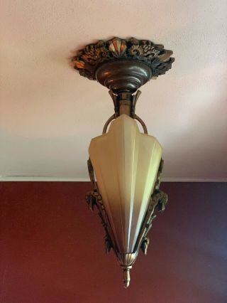 Art Deco Slip Shade Antique Ceiling Pendant Light with two Sconces 8