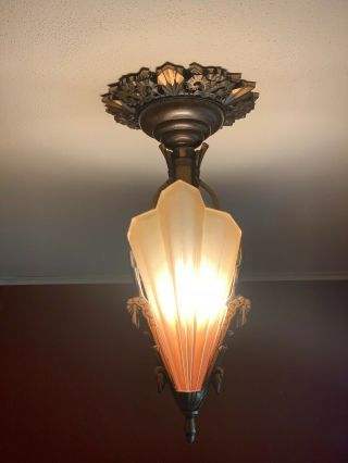 Art Deco Slip Shade Antique Ceiling Pendant Light with two Sconces 9