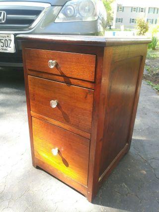 1930s Three Drawer Art Deco Simple Walnut Nightstand Great Glass Rosette Pulls