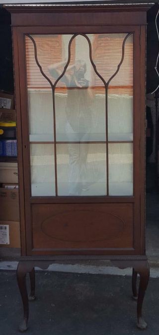 Antique Tall And Narrow Mahogany China Display Cabinet - Queen Anne -