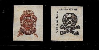 1765 Stamp Act Stamps Reprints On Period 1760 Paper