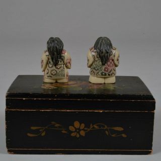 Signed Antique Japanese Carved Netsuke Figures w Two Faces 3