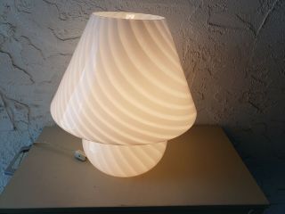 Vintage Mid Century Modern Murano Vetri Venini White Swirl Mushroom Table Lamp