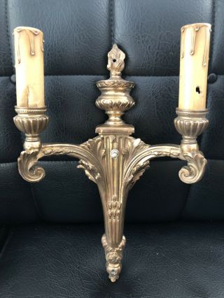 (2) Vintage Art Deco Cast Metal Candlestick Wall Sconce Light Fixtures 2