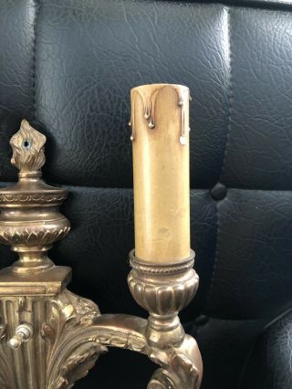 (2) Vintage Art Deco Cast Metal Candlestick Wall Sconce Light Fixtures 5