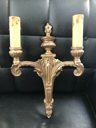 (2) Vintage Art Deco Cast Metal Candlestick Wall Sconce Light Fixtures 6