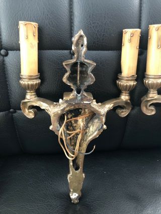 (2) Vintage Art Deco Cast Metal Candlestick Wall Sconce Light Fixtures 9