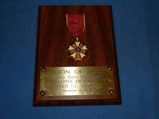Korean War Legion Of Merit Medal Plaque,  Named: Capt.  Lloyd Dessaint Usaf (c37)