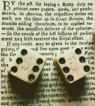 Pair 1765 Stamp tax act marked 1/2 inch Bone Dice 18th century Revolutionary War 3