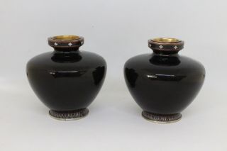 Japanese Cloisonné Vases Pair Different Subjects Museum Quality Enamel 5