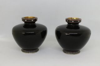 Japanese Cloisonné Vases Pair Different Subjects Museum Quality Enamel 6