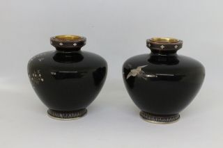 Japanese Cloisonné Vases Pair Different Subjects Museum Quality Enamel 7