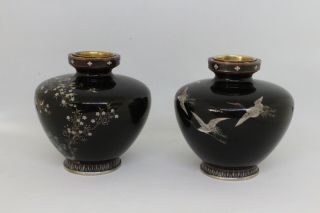Japanese Cloisonné Vases Pair Different Subjects Museum Quality Enamel 8