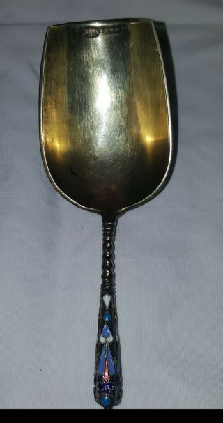 Antique Russian 84 Enamel Silver Shovel Spoon 4