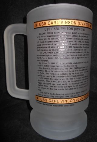 RARE Vtg USS CARL VINSON (CVN 70) Aircraft Carrier Cup Mug Frosted Heavy Glass 4