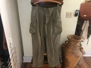 Vtg Wwii 13 Star Button Hbt Trousers Cargo Pants Herringbone Twill Size 34 X 32
