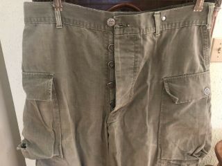 VTG WWII 13 Star Button HBT trousers cargo pants Herringbone Twill size 34 X 32 2