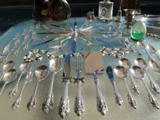 LARGE WALLACE GRAND BAROQUE STERLING SILVER FLATWARE OLD SET SERVERS HEAVY GREAT 2