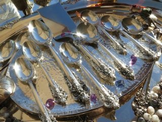 LARGE WALLACE GRAND BAROQUE STERLING SILVER FLATWARE OLD SET SERVERS HEAVY GREAT 7