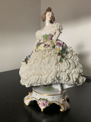 Rare Gorgeous Porcelain Dresden Lace Volkstedt Muller Lady Figurine Germany