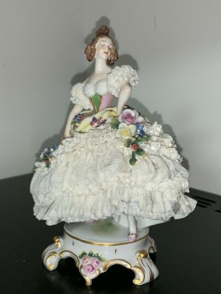 Rare Gorgeous Porcelain Dresden Lace Volkstedt Muller Lady Figurine Germany 2